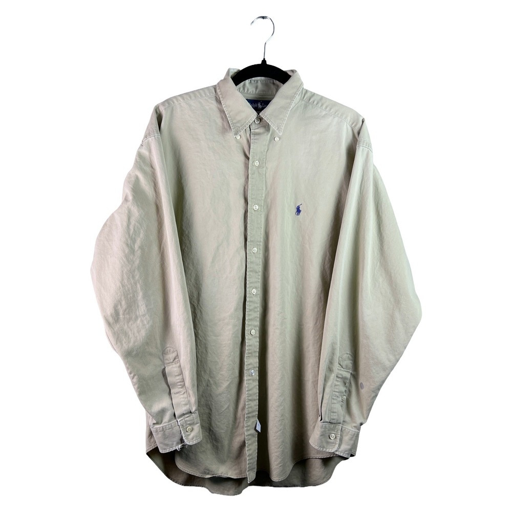 Vintage 90s Ralph Lauren Button Down Shirt Men Large Khaki Tan Preppy Old Money